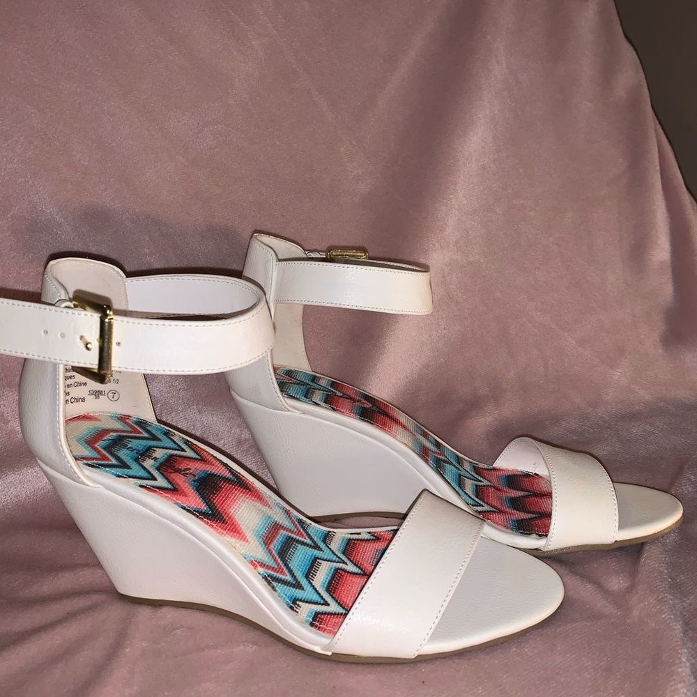 White wedge high heels